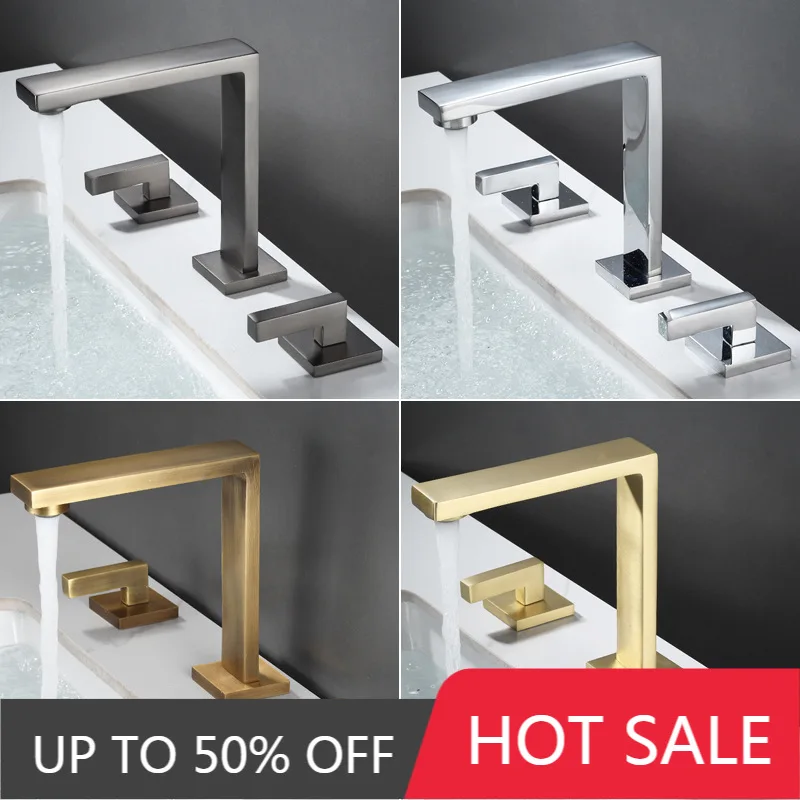 

Brushed Gold Basin Faucet Total Brass Black Bathroom Faucet Antique Sink Faucets 3 Hole Hot And Cold Waterfall Faucet Water Tap