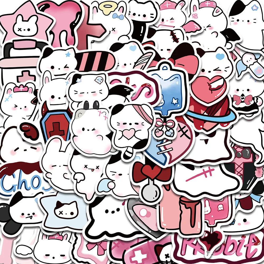

50 шт. кавайные азиатские наклейки с котом и кроликом, эстетические украшения для ноутбука, багажа, кафе, скрапбукинга, ноутбука, наклейки для ноутбука