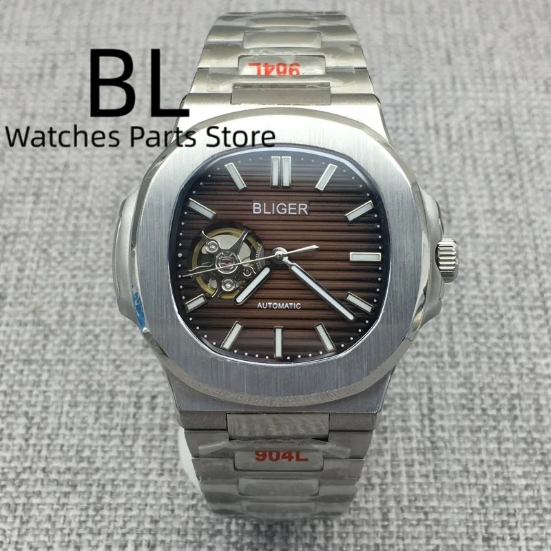 BLIGER Customizable Logo NH38 Automatic Watch For Men Coffee Blue dial 40MM Square Case  Sapphire Glass Luminous Automatic Watch