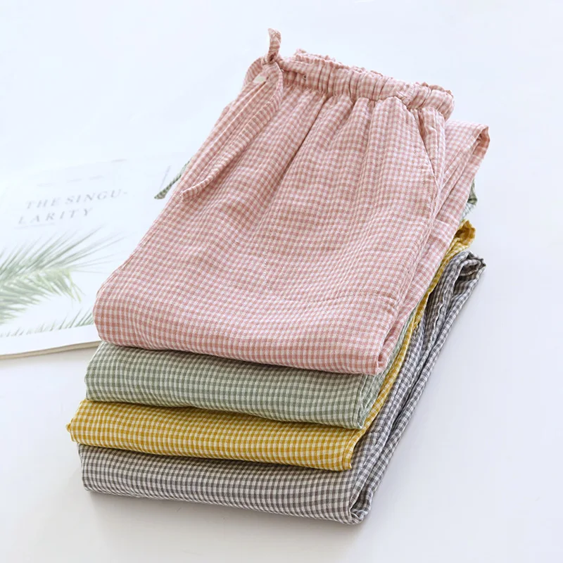 Spring Autumn Women Sleeping Pants Women's 100% Cotton Home Loungewear Women Pajama Pants Casual Plaid Design Pyjama PJ Pants
