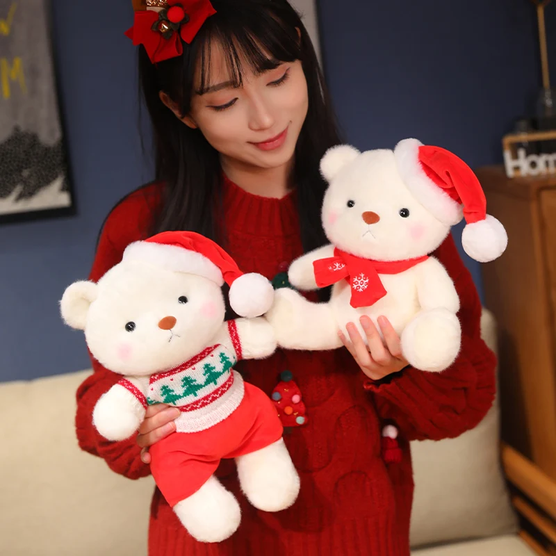 30CM Cute Christmas Bear Plush cloak Toys StuffedSoft  sweater Bear Pillow Lovely Doll Valentine's Birthday Christmas Gifts