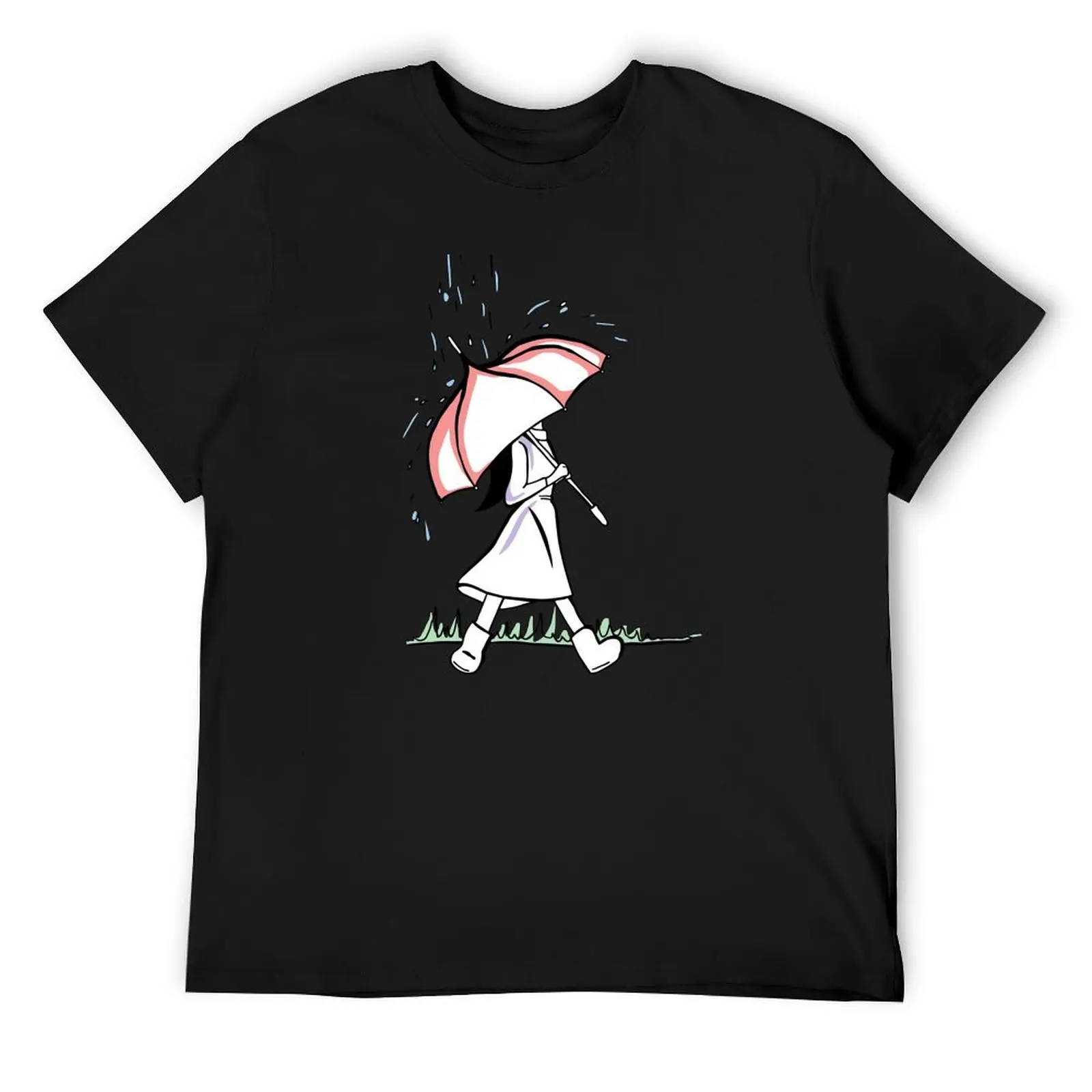 Girl Walking With Umbrella in the Rain T-Shirt Short sleeve tee vintage anime shirt slim fit t shirts for men