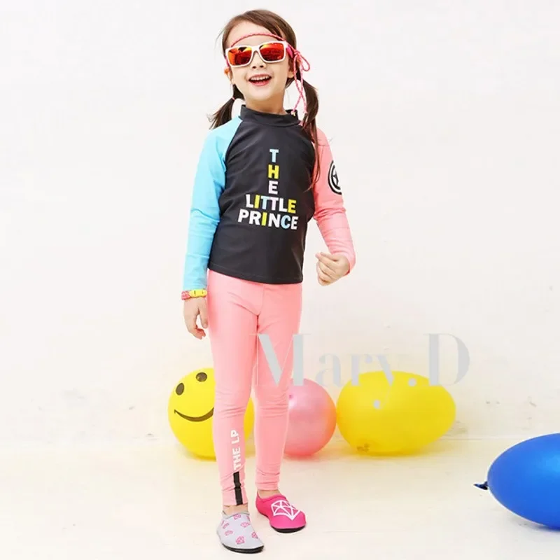 Two Piece Long Sleeve Letters Brother Sister Cover up swimwear beachwear kids girls boys Swimsuits Patchwork Swimwear