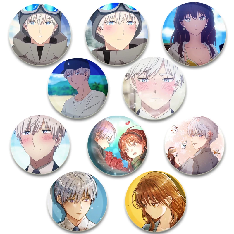 Anime The Ice Guy and His Cool Female Colleague Cute Cartoon Badge, Handmade Tinplate Brooches Backpack Clothes Gift Accessory