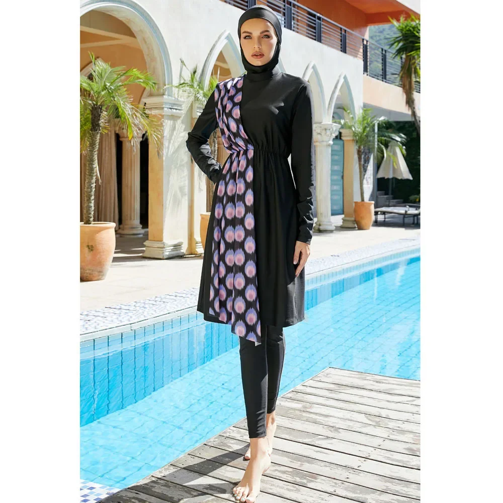 

2025 Burkini Muslim Swimwear Swimsuit 3pcs Modest Women Hijab Islamic Full Cover Long Sleeve Tops Pant Bathing Swim Wear Costume