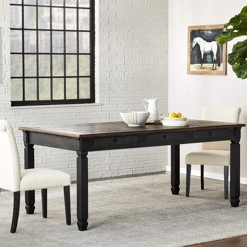 Tyler Creek Farmhouse Dining Table with Drawers, Seats up to 6, Almost Black