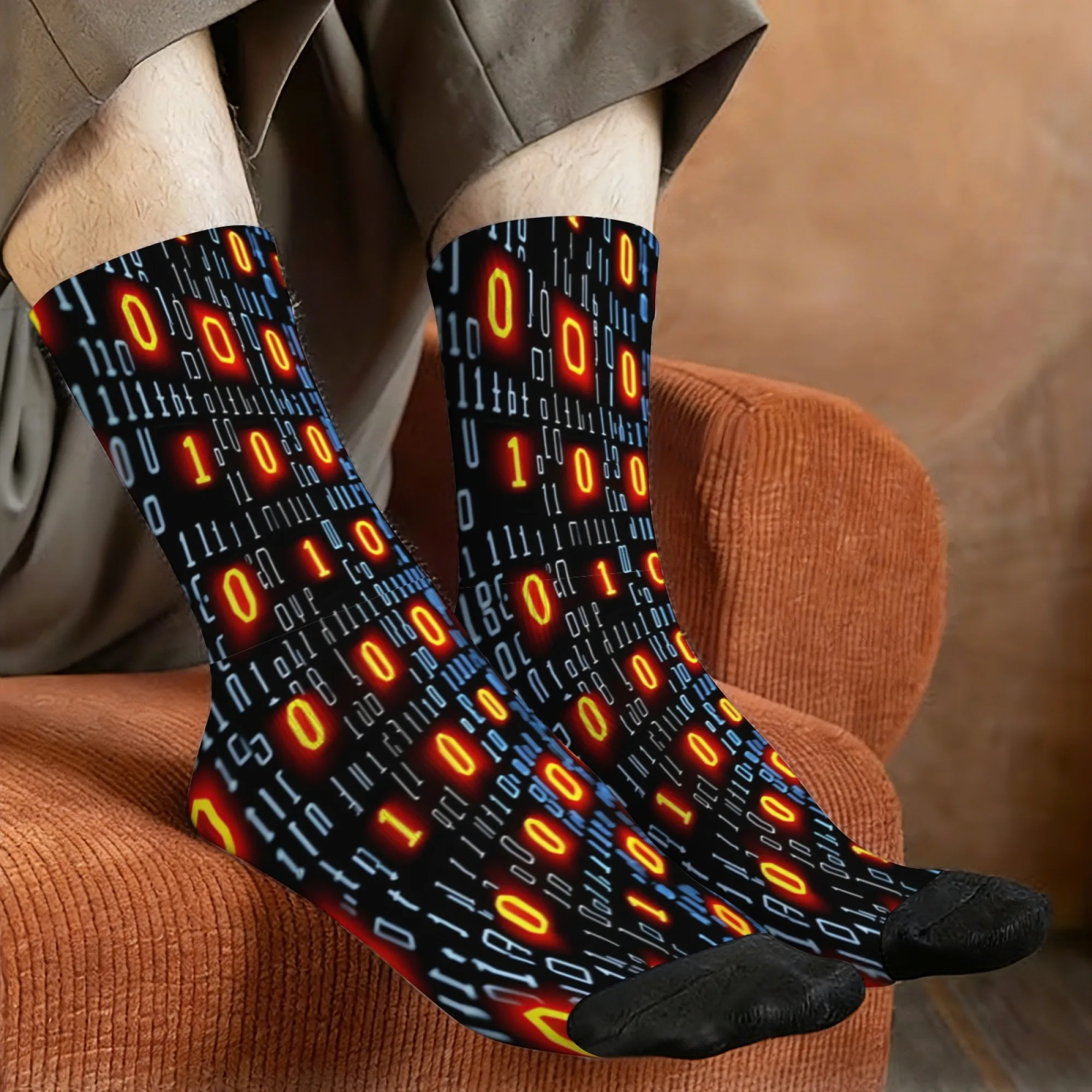 Harajuku Retro Cyber ​​Digital Code Style Men's Socks Novel Street Technology Digital Programming Printed Casual Socks Gift