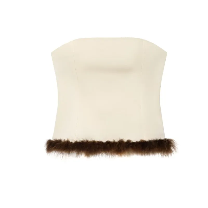 

Женский топ без бретелек с отделкой перьями, сексуальный модный топ без рукавов с открытыми плечами и запахом на груди, женские тонкие короткие топы