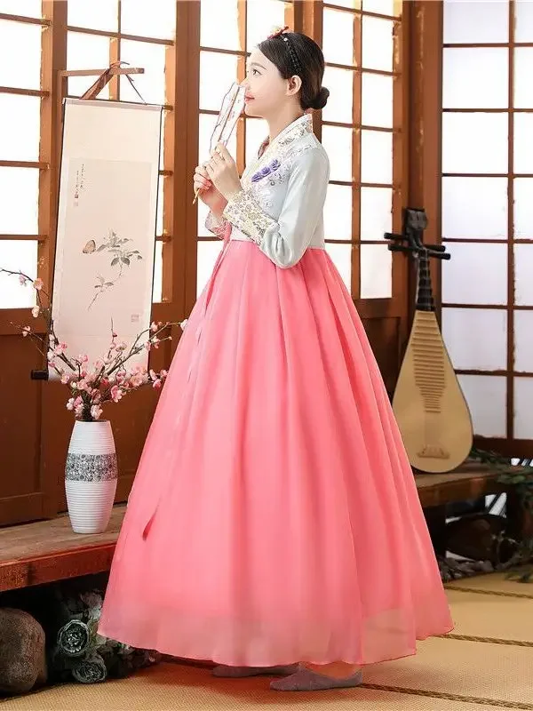 Vestido de novia de rendimiento nacional con cuello en V, bata de palacio antiguo, estilo Asien, ropa tradicional coreana, vestido Hanbok para mujer