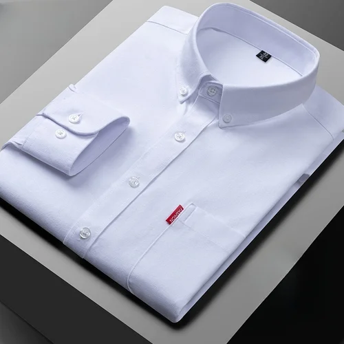 Imagen 2 del producto Nueva camisa Oxford de algodón puro 100% para hombres, camisas de vestir formales de ajuste Regular de negocios informales sólidas de manga larga, blusa Social M-5XL