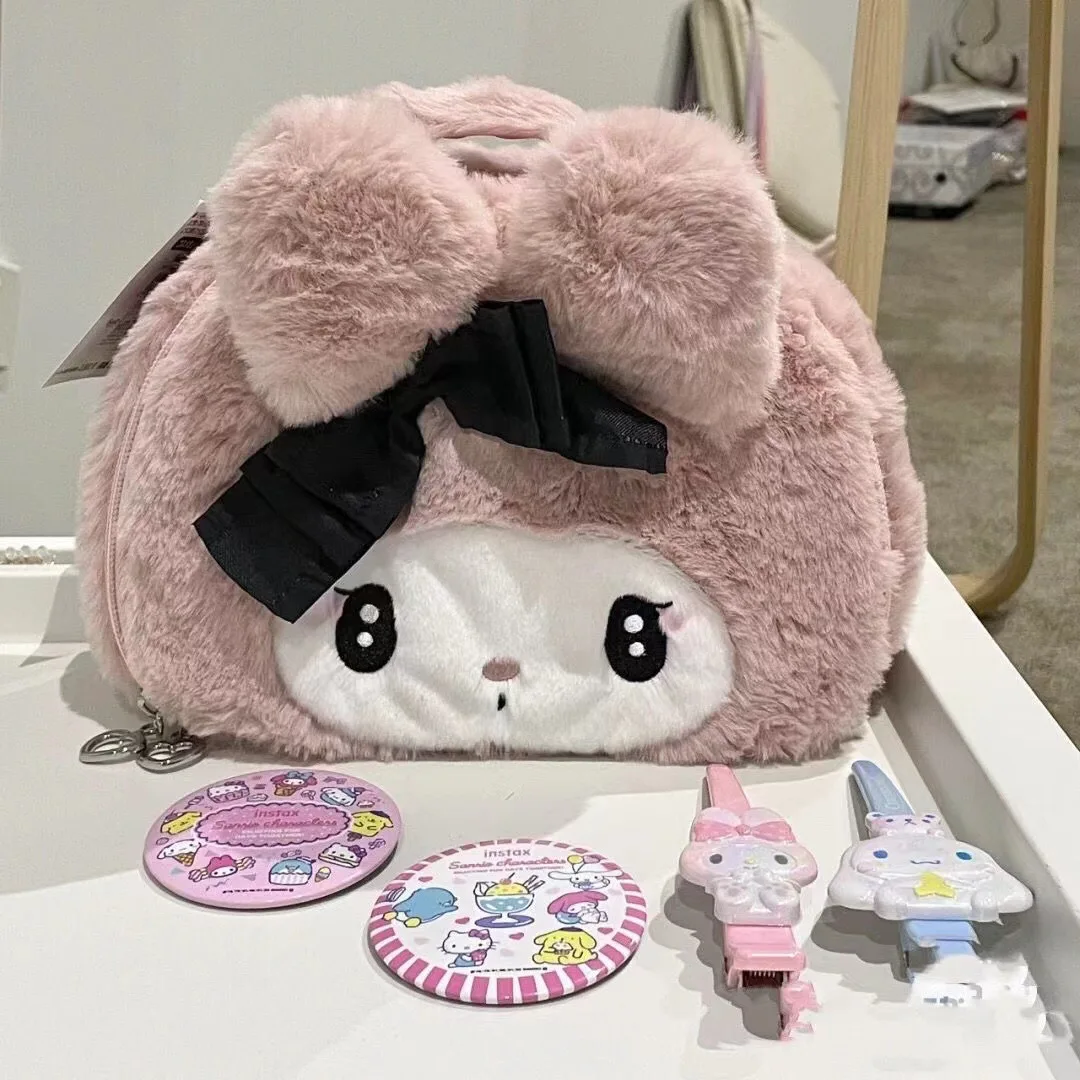 Cute Sanrio Kuromi Plush Makeup Bag Storage Bag Anime Kawaii Cartoon My Melody Student Storage Tote Bag Kids Girls Holiday Gift