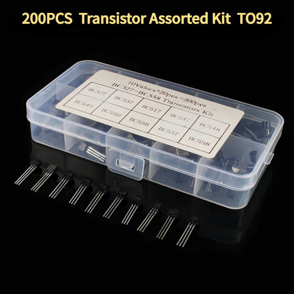 200PCS/Box Transistor Assorted Kit 2N2222 2N3904 2N3906 BC337 BC547 BC557 S8050 S8550 10 values PNP NPN Transistors Triode TO92