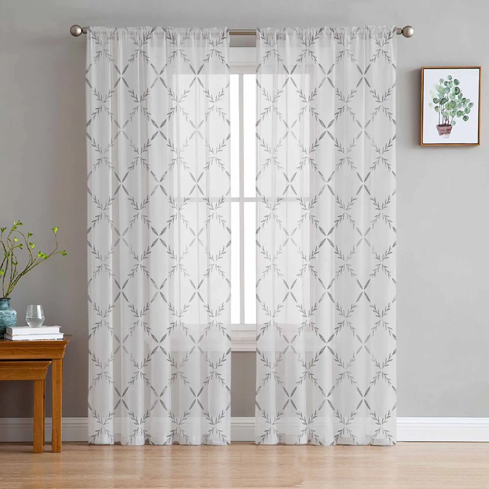 Diamond Grid Texture Gray Sheer Curtain Living Room Drapes Home Bedroom Voile Curtain Tulle Window Curtain