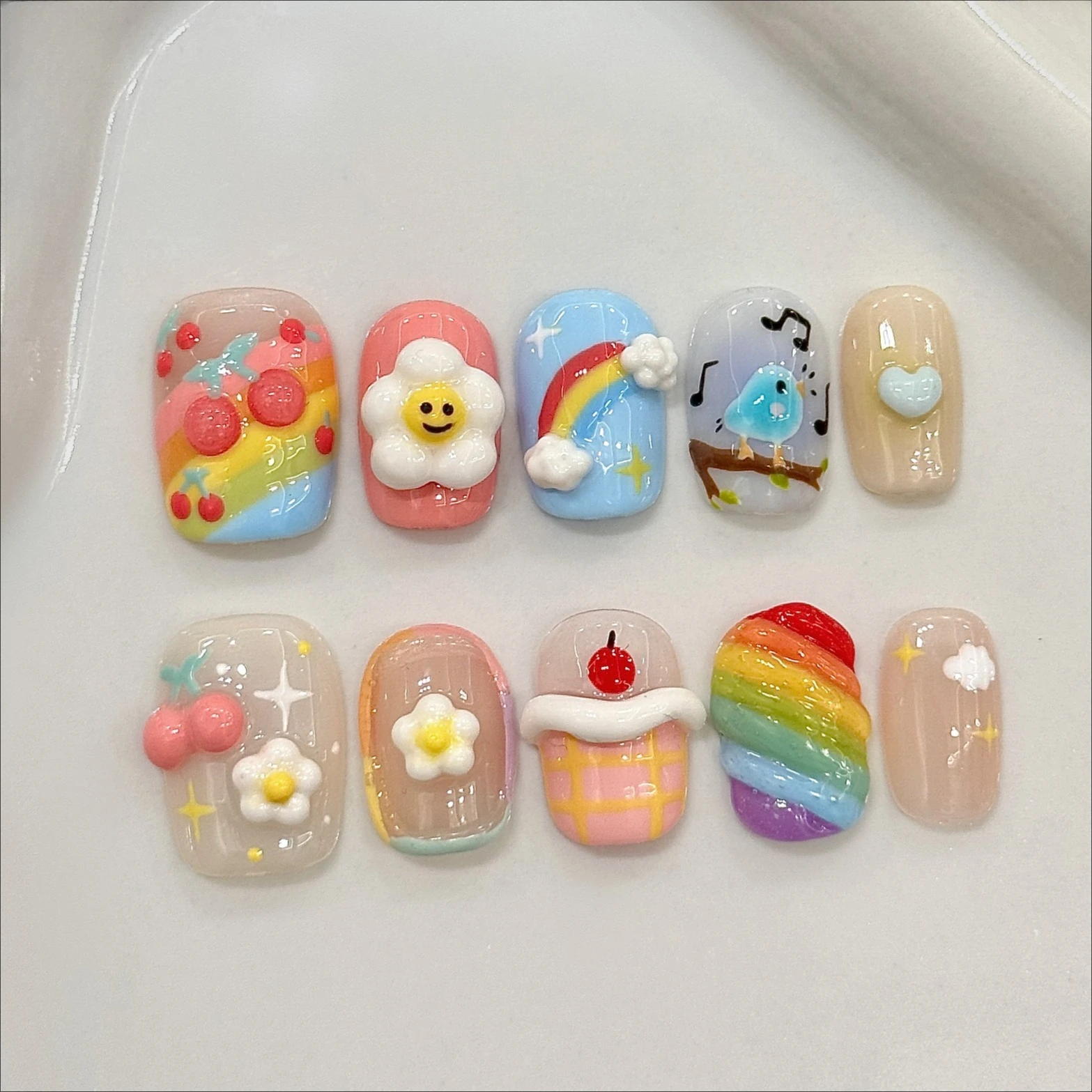 10pcs Black Cute Cat Handmade Press on Nails Crystal Cat Eye False Nail Glitter Glossy Fake Nails Short Square Acrylic Nails Art