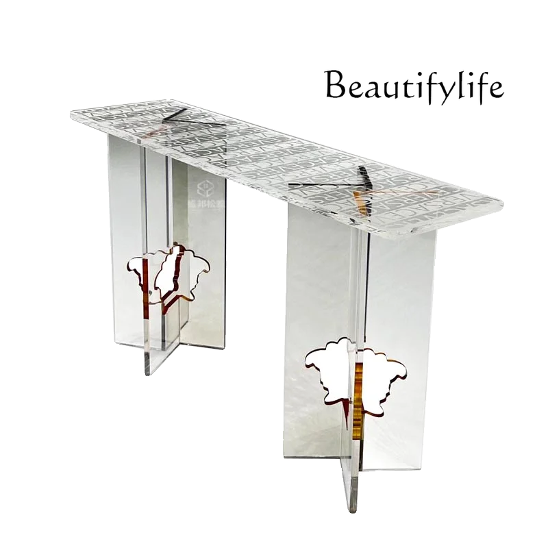 

Entrance table Light luxury acrylic foyer decoration table Modern simple long case against the wall