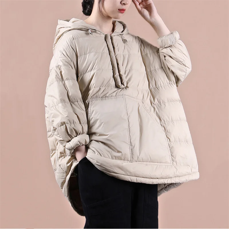 

Winter Coats Loose Half Zipper Retro Parkas Outerwear Casual Hooded Cotton-padded Jackets Women's Clothing Parkas Coat Women