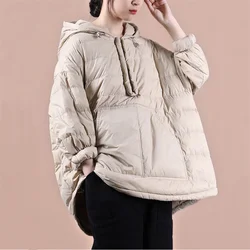 Winter Coats Loose Half Zipper Retro Parkas Outerwear Casual Hooded Cotton-padded Jackets Women's Clothing Parkas Coat Women