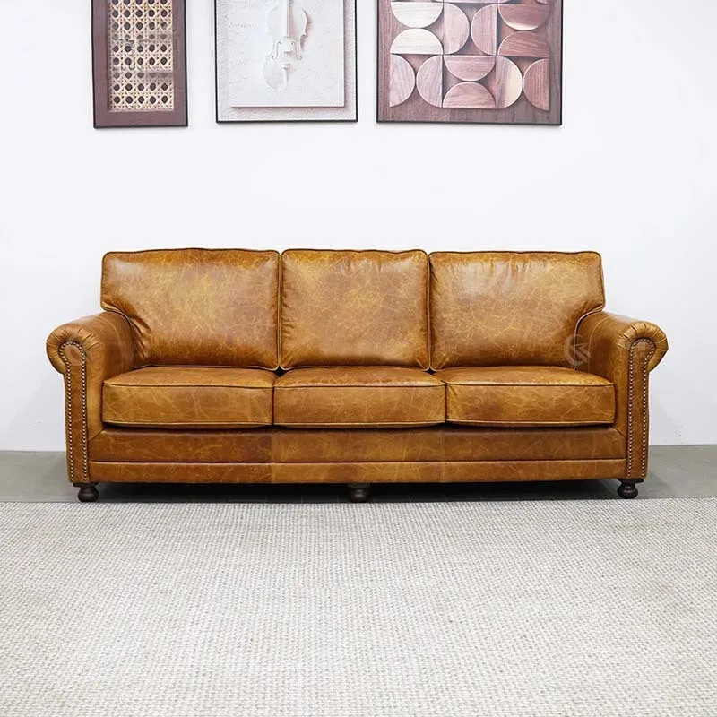 sofa head, living room classic high-end retro oil wax leather meeting guest double triple