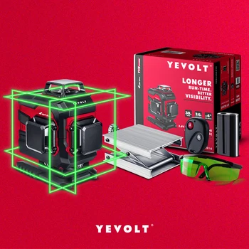 YEVOLT YVGLL4XS16-GR 원격 미세 조정 리프팅 베이스 안경, 4 평면 녹색 레이저 레벨 4D 16 라인 셀프 레벨링 기계 