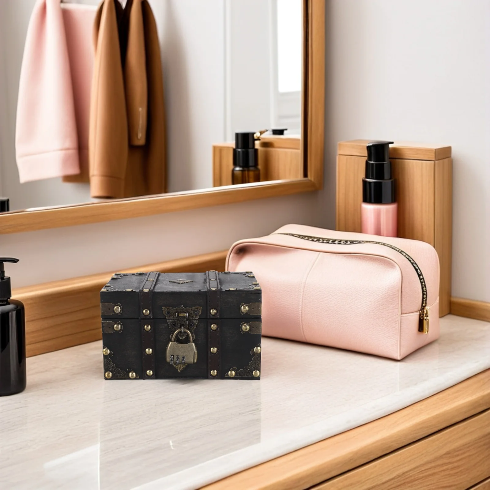 

Small Wooden Jewelry Box Vintage Treasure Chest With Lock Retro Storage For Rings Earrings Trinkets Portable Keepsake