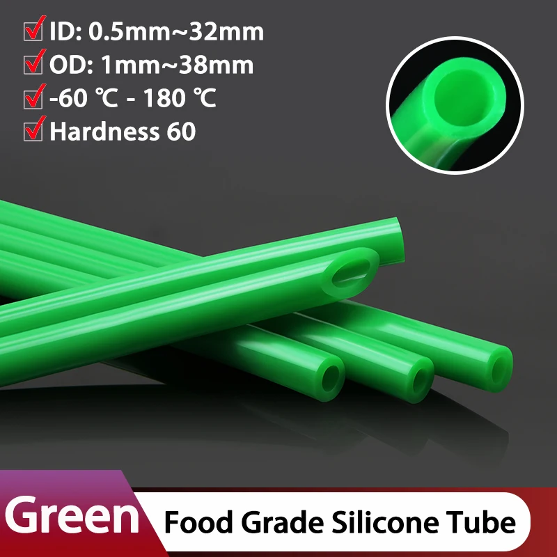 1~10m Food Grade Green Soft Silicone Rubber Hose ID 0.5 1 2 4 5 6 7 8 10 12 14 16 18 20 25 32mm Soft Pipe Flexible Silicone Tube