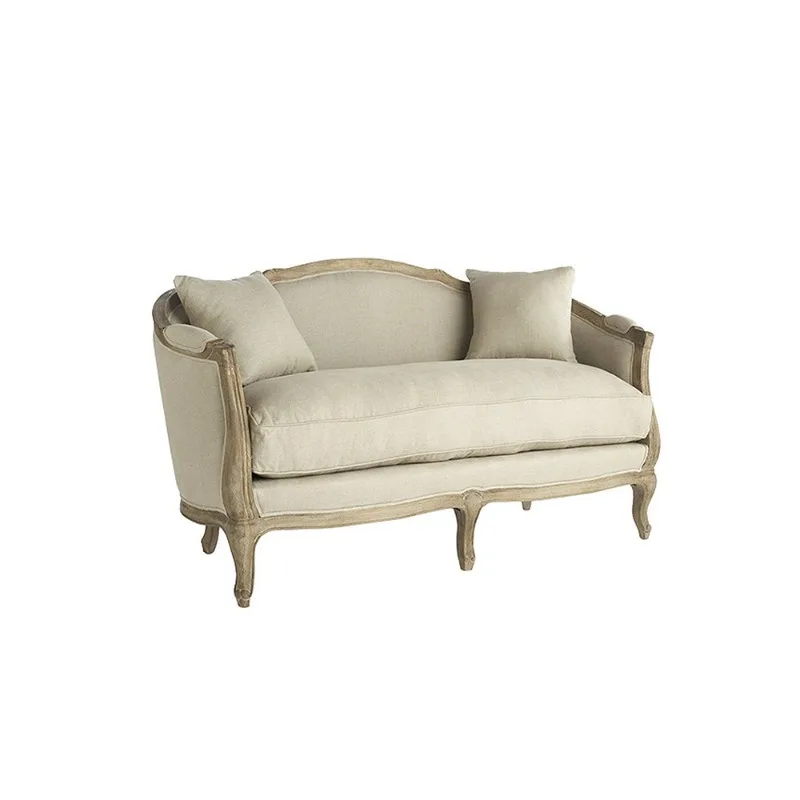 

American French retro solid wood three-person light luxury furniture fabric sofa