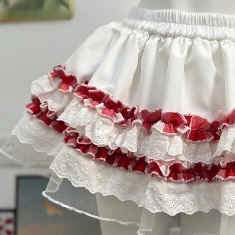 Doce lolita ballet bolo saia japonesa feminina verão bonito malha rendas plissado festa mini saias meninas kawaii y2k faldas mujer