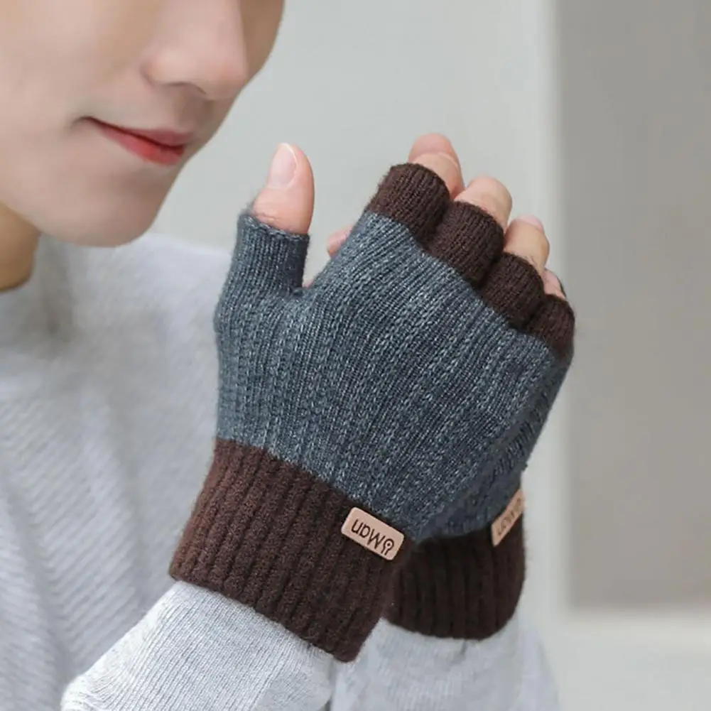 

Thick Plush Gloves Plush Half Finger Gloves for Fall Winter Windproof Warm Writing Typing Student Gloves Indoor for Everyday