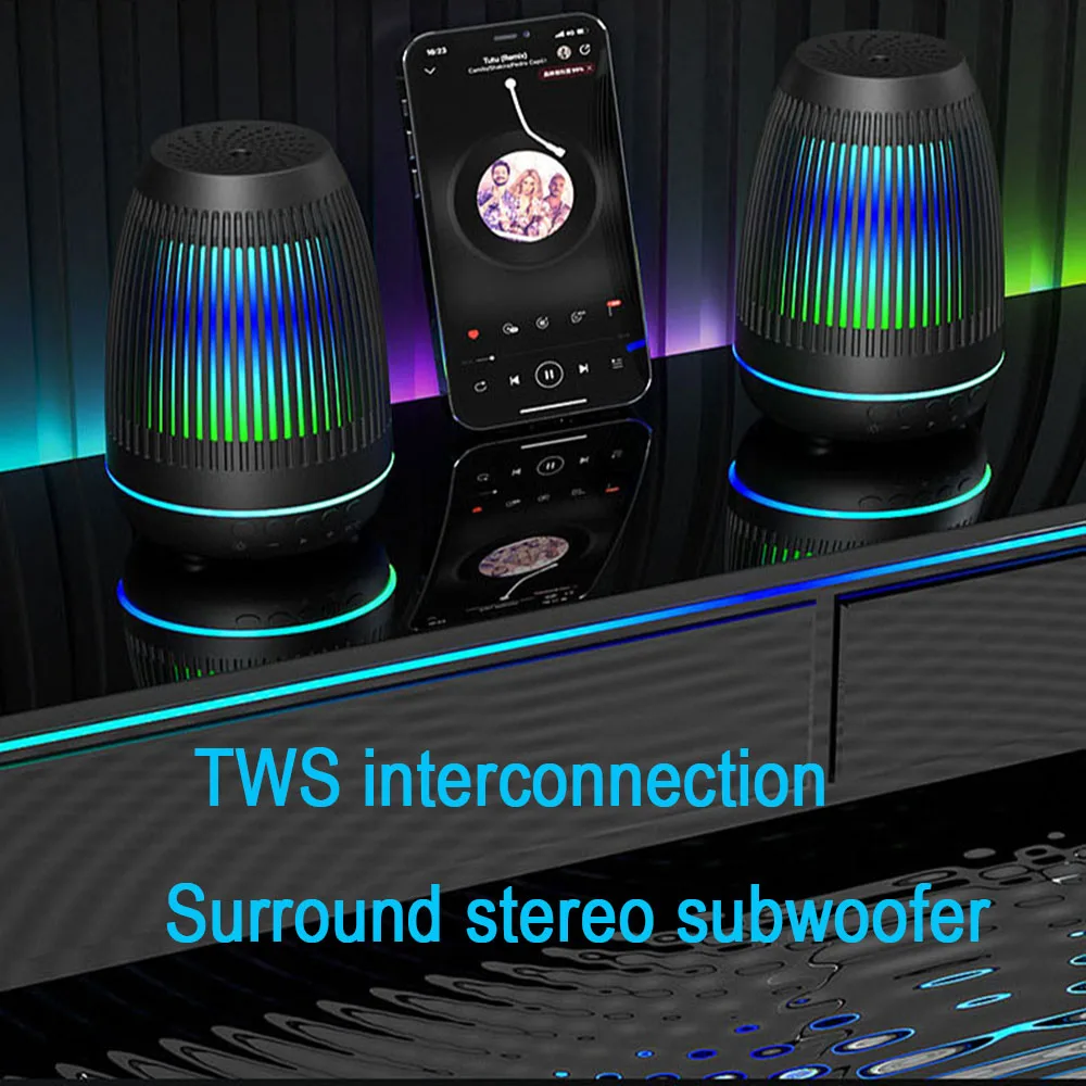 Altavoz Bluetooth con LED, reproductor De música portátil, Radio FM, TWS, Subwoofer De graves inalámbrico, Boombox, USB, AUX