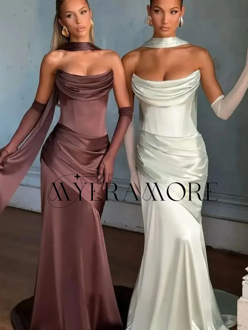 

Модные вечерние платья без бретелек Русалка плиссированные платья для выпускного вечера длиной до пола по индивидуальному заказу فساتين заслуживание проведения (без перчаток)