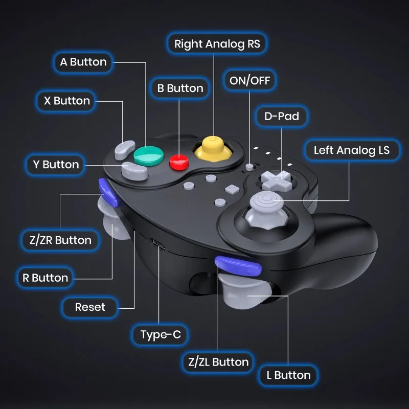 Поддержка Bluetooth-контроллера Gamecube, совместимого с геймпадом Nintendo Switch 2, для джойстика Steam/Andriod/ПК с турбо-функцией