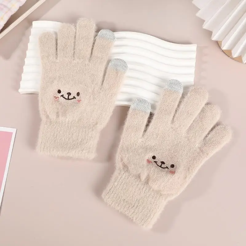 Stilvolle, dicke Winterhandschuhe für Damen aus Polyester, mit Fleece-Futter, gestrickt, mit separaten Fingern und Touchscreen-Kompatibilität. – Detail 13