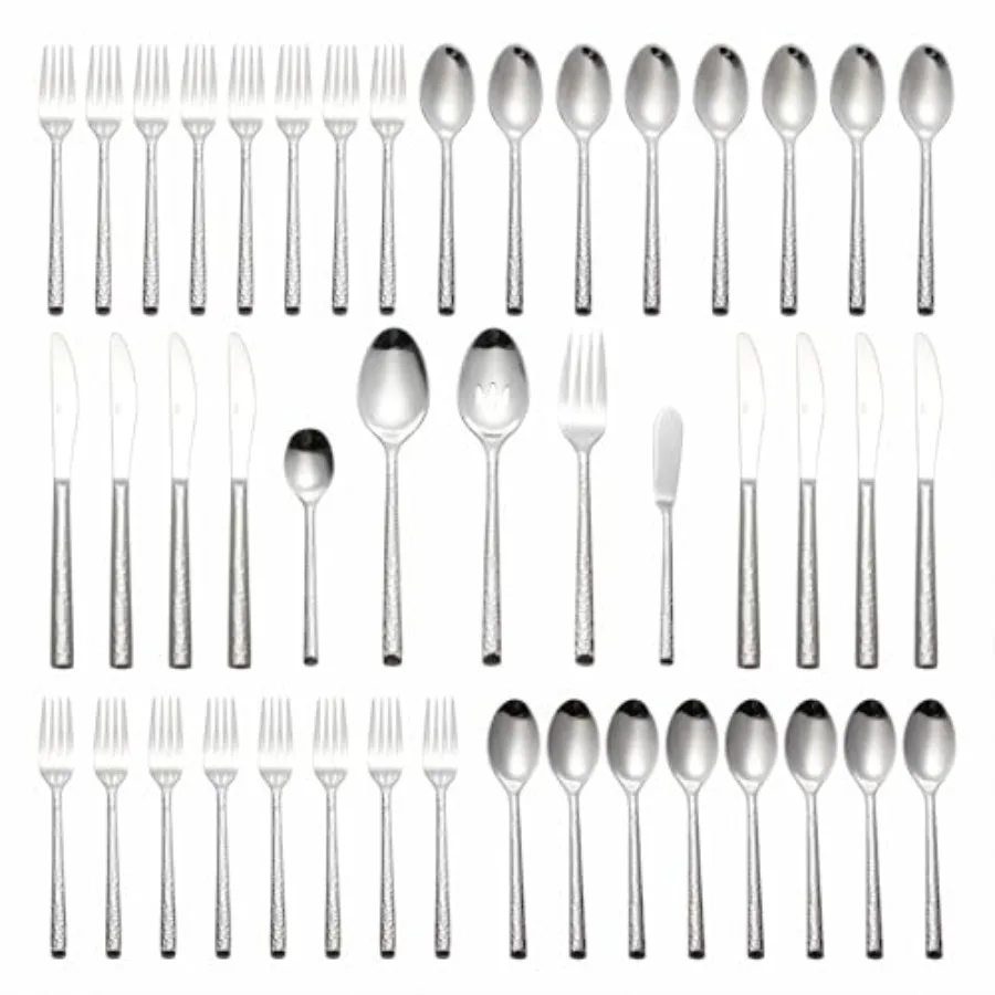 

45Piece Forged Hammered Stainless Steel Flatware Cutlery Set for 8 Includes 8 sets and 1 Butter Knife 1 Serving Tablespoon 1 Co