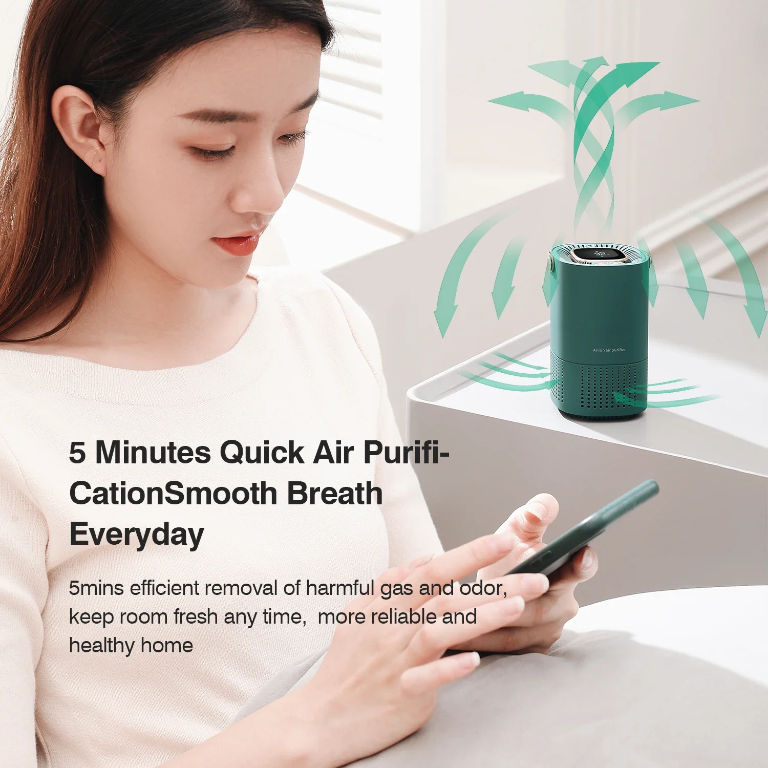 Xiaomi Youpin Portable Air Purifier Ionizer Negative Ion Generator Cigarette Smoke Odor Removal Car Air Cleaner HEPA Filter