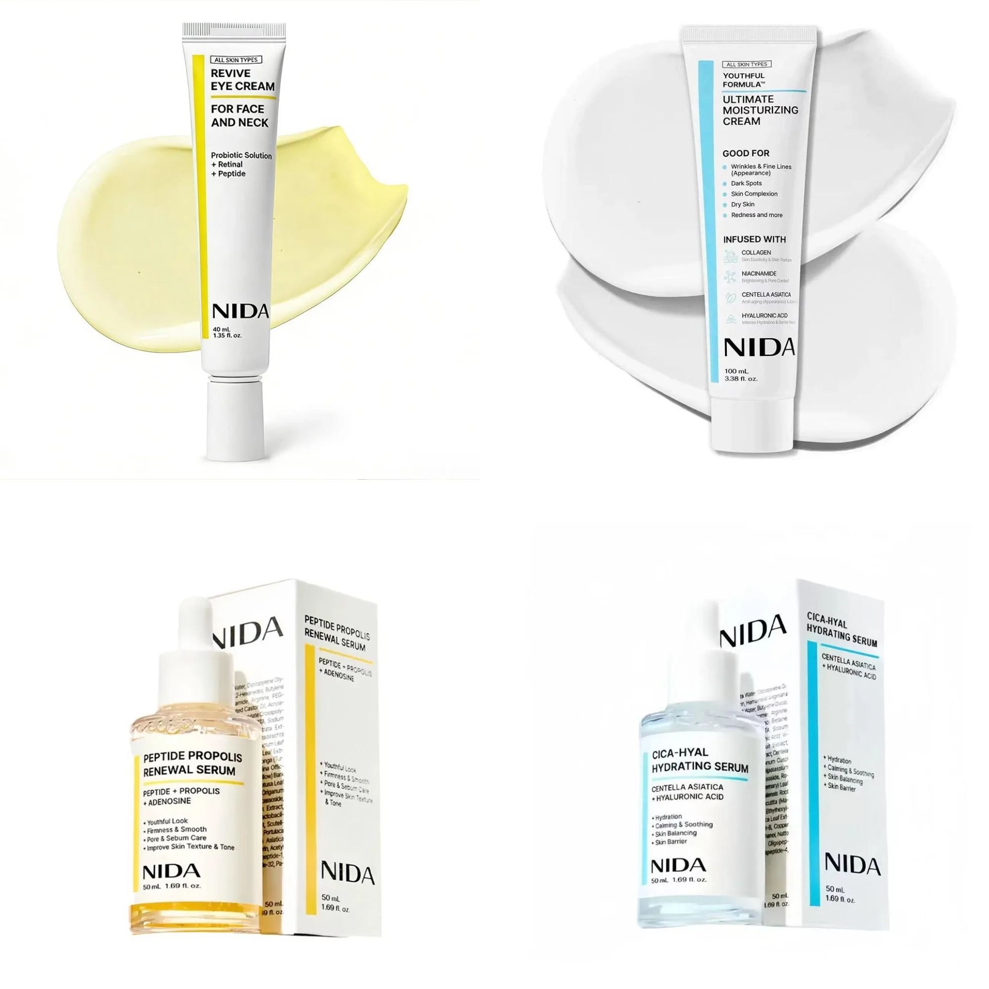 Suero Facial Rejuvenecedor con Péptidos de Propóleo NIDA, Suero de Doble Reparación de la Barrera Cutánea, Crema Reafirmante y Suavizante para el Cuidado Facial