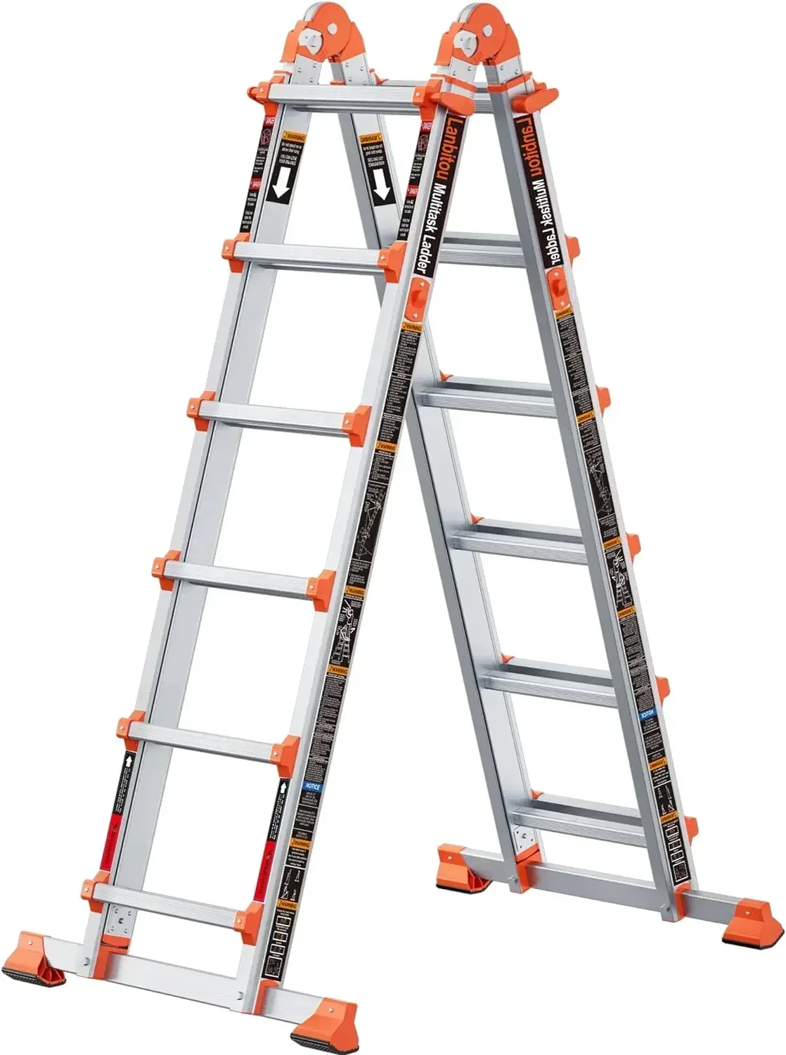 LANBITOU Ladder, A Frame 6 Step Ladder Extension, 22 Ft Anti-Slip Multi Position Ladder, Storage Folding Ladder, 330 lbs Securit