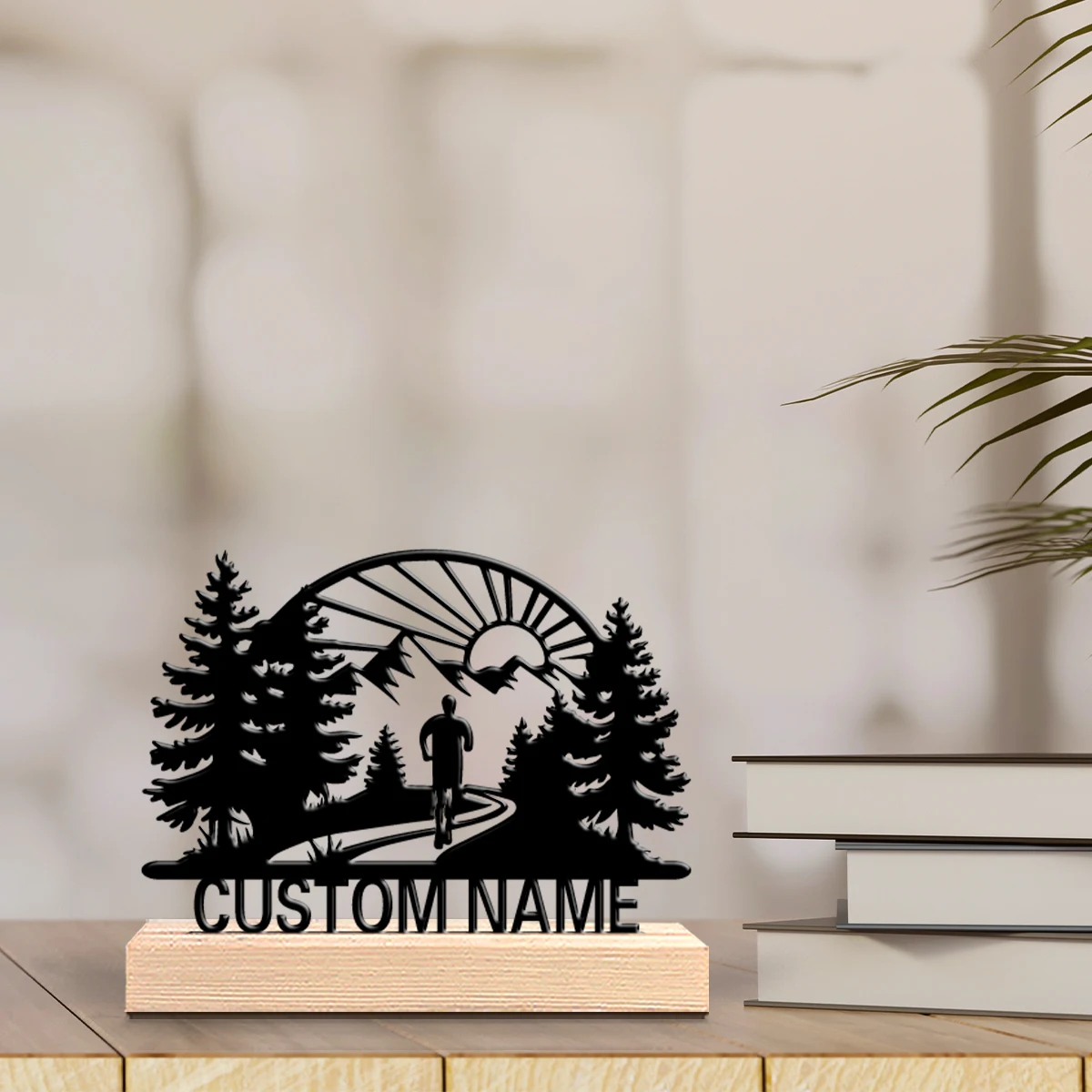 1pc Cute Personalized Custom runner Metal Statues Modern Wooden Base Decor for Office Living Room Nature-Inspired