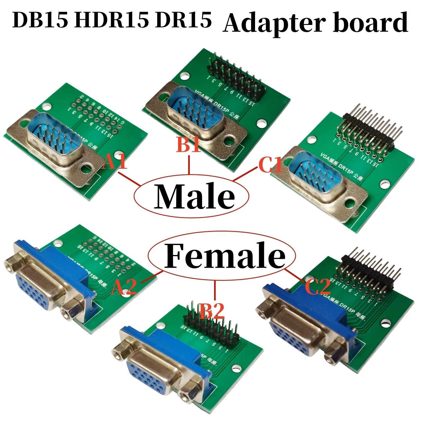 1PCS DB15 HDR15 DR15 Horizontal Female Socket Test Board VGA Interface Converter DIP2.54 3-Pin DB Adapter Board