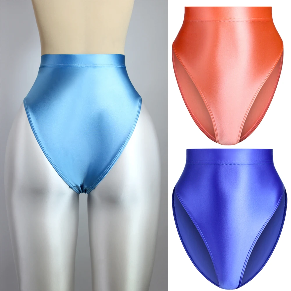 MJINM Women Oil Silky High Waist Tights Underwear Bikini Buttocks Smooth Opaque Gym Stretch Yoga Solid Briefs Gymnastics Panties