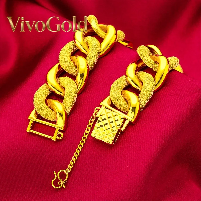 

Мужской толстый браслет VivoGoldWide, 24-каратное золото, AU999 | Традиционная широкая золотая цепь с рельефными узорами, массивная, для делового стиля.