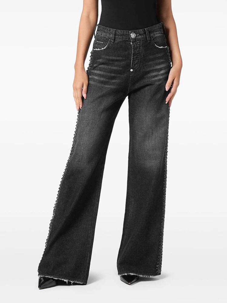 

Crystal Pendants Women Denim Pants Straight Wide leg Baggy Jeans Elegant Fashion Summer New Casual Daily Wear Trousers Trendy