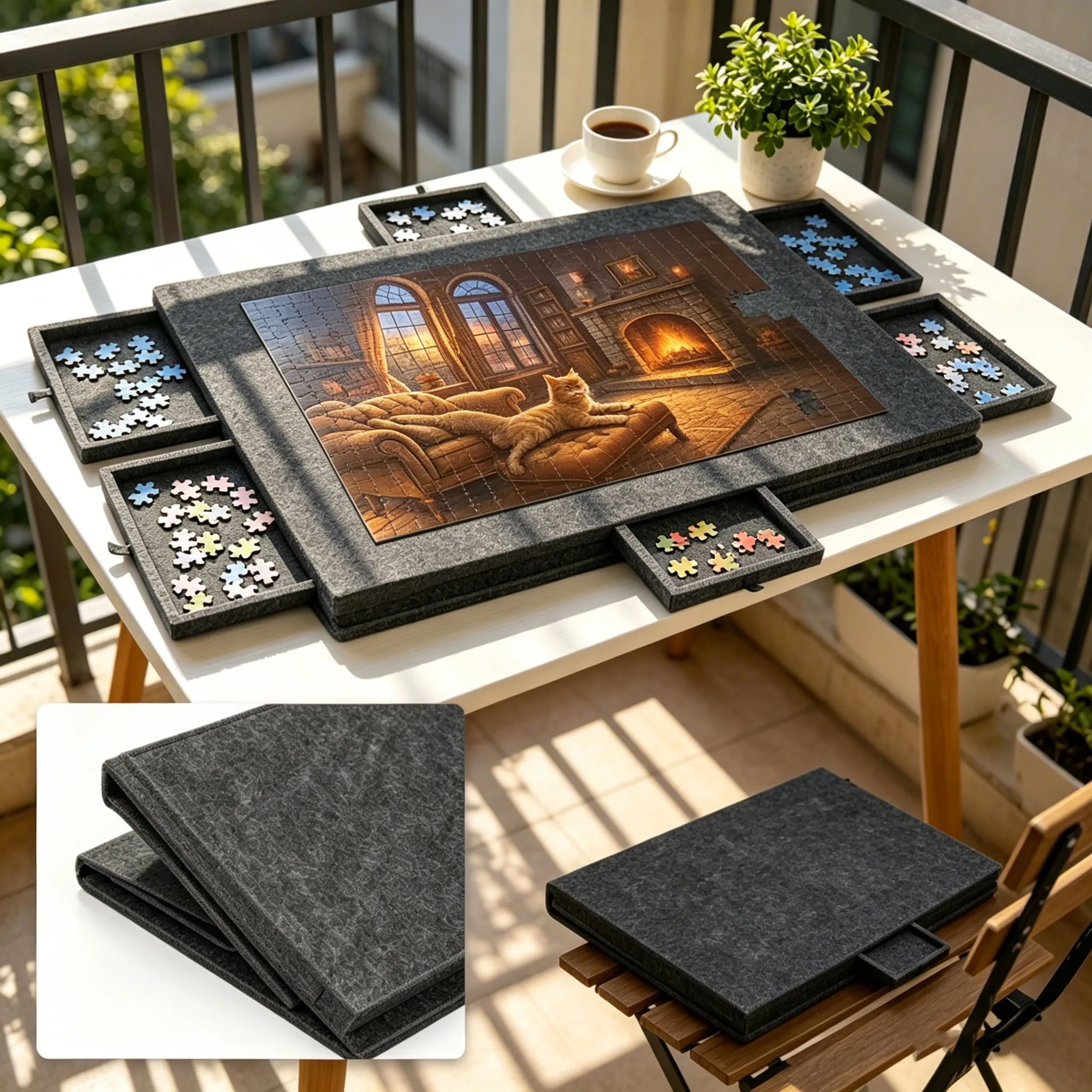 Tablero de Rompecabezas 2 en 1 con 6 Cajones y Soporte para Tapa, Superficie de Fieltro Portátil para Rompecabezas de Más de 1000 Piezas, Ligero ​   Organizador portátil para niños y adultos, regalos para juegos