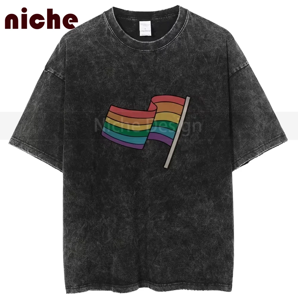 

Retro Cotton Neutral T-Shirt Rainbow Flag Printing Women's T-Shirt Trendy New Oversize Large Size Clothing New Wear