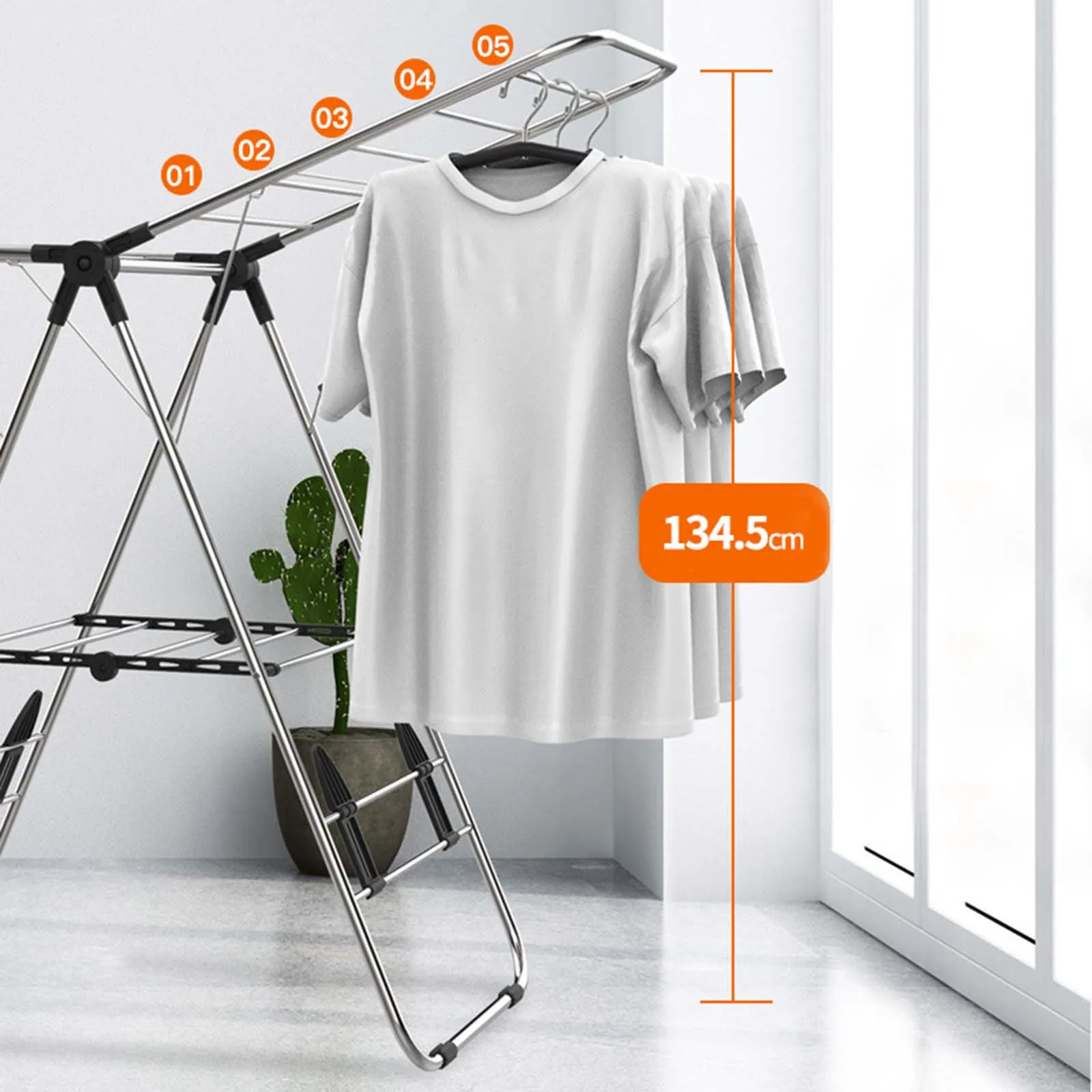 Household Stainless Steel Wing Shaped Floor Drying Rack Installation Free Multifunctional Drying Rack Folding Drying Rack