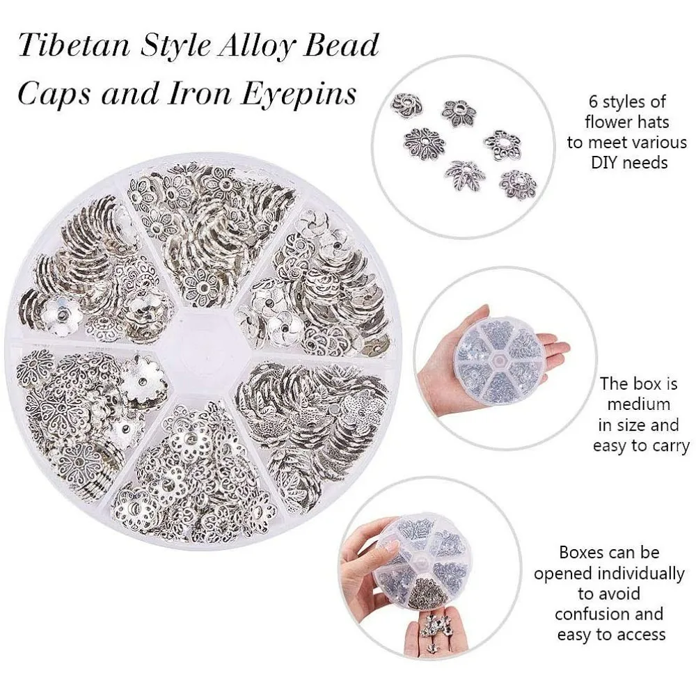 مجموعة واحدة من نتائج المجوهرات مع قبعات خرز من خليط معدني ودبوس عين حديدي 10.3 × 1.7 سم #3