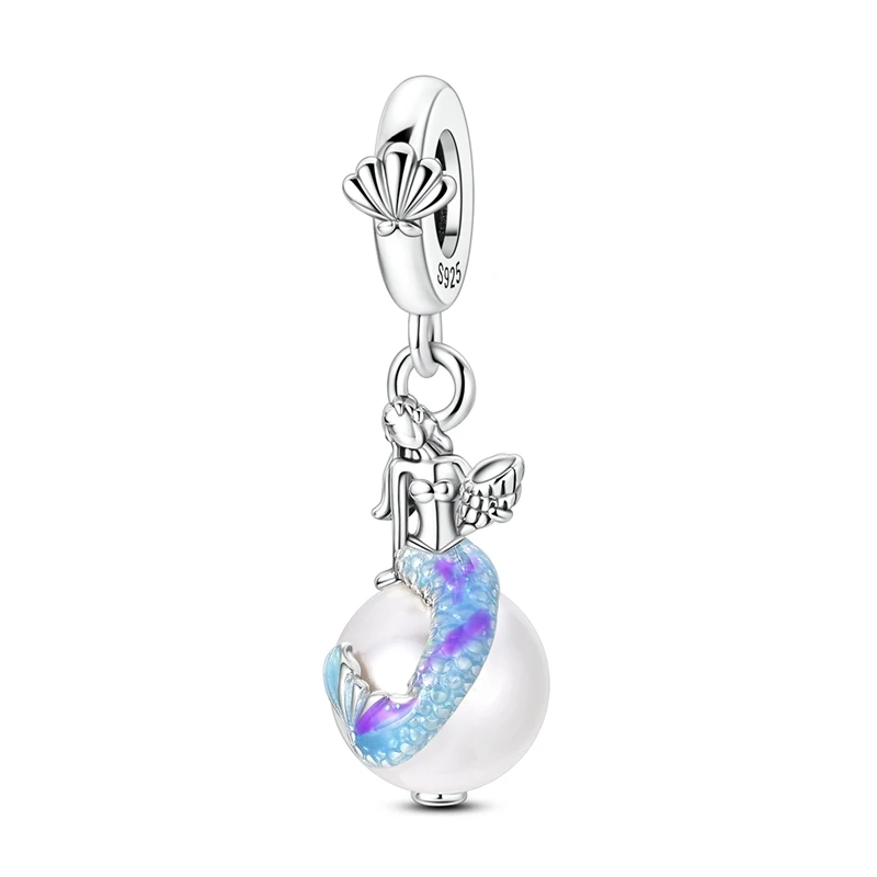 925 Sterling Silver Mermaid Pearl Charms Bead CZ Zirconium Dangle Fit Original Bracelet DIY Women Jewelry Gift