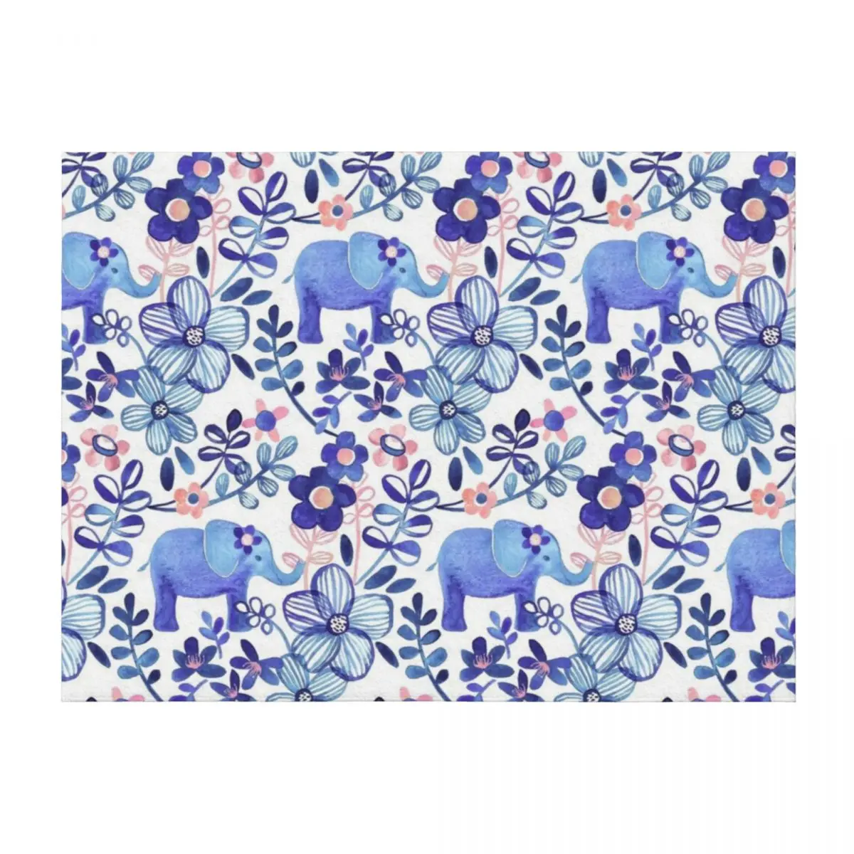 

Pale Coral, White and Purple Elephant and Floral Watercolor Pattern Throw Blanket Plaid on the sofa Thermal Large Blankets