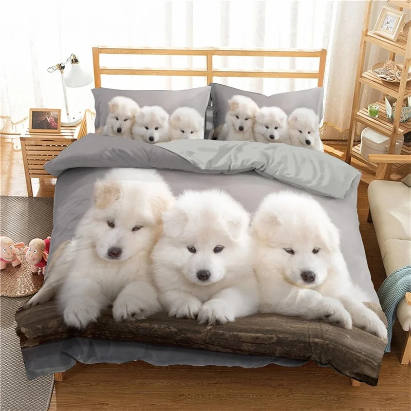 

3D Dog King Queen Duvet Cover Funny Puppy Bedding Set for Kids Teens Adults Lovely Pet Animal Black 2/3pcs Polyester Quilt Cover