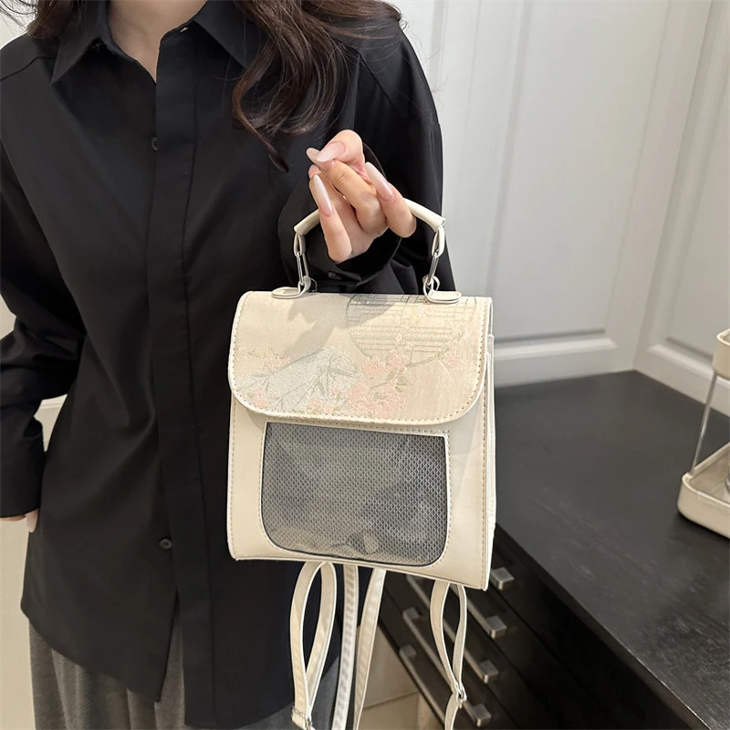 

Chinese Style Transparent Backpack Bold College Shoulder Bag Womens Crossbody Purse Trendy Handbag Gift For Girls
