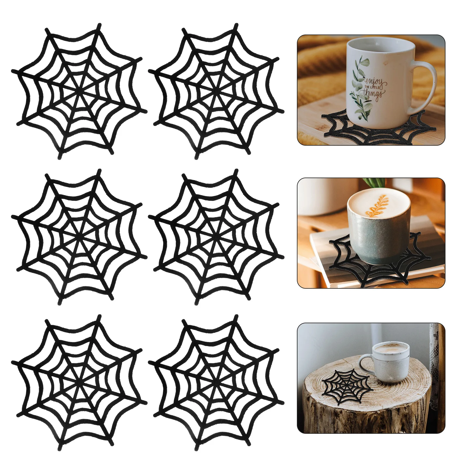 

6Pcs Halloween Spider Web Felt Cup Coasters Decorative Drink Mats Insulated Table Protectors Halloween Party Home Decors